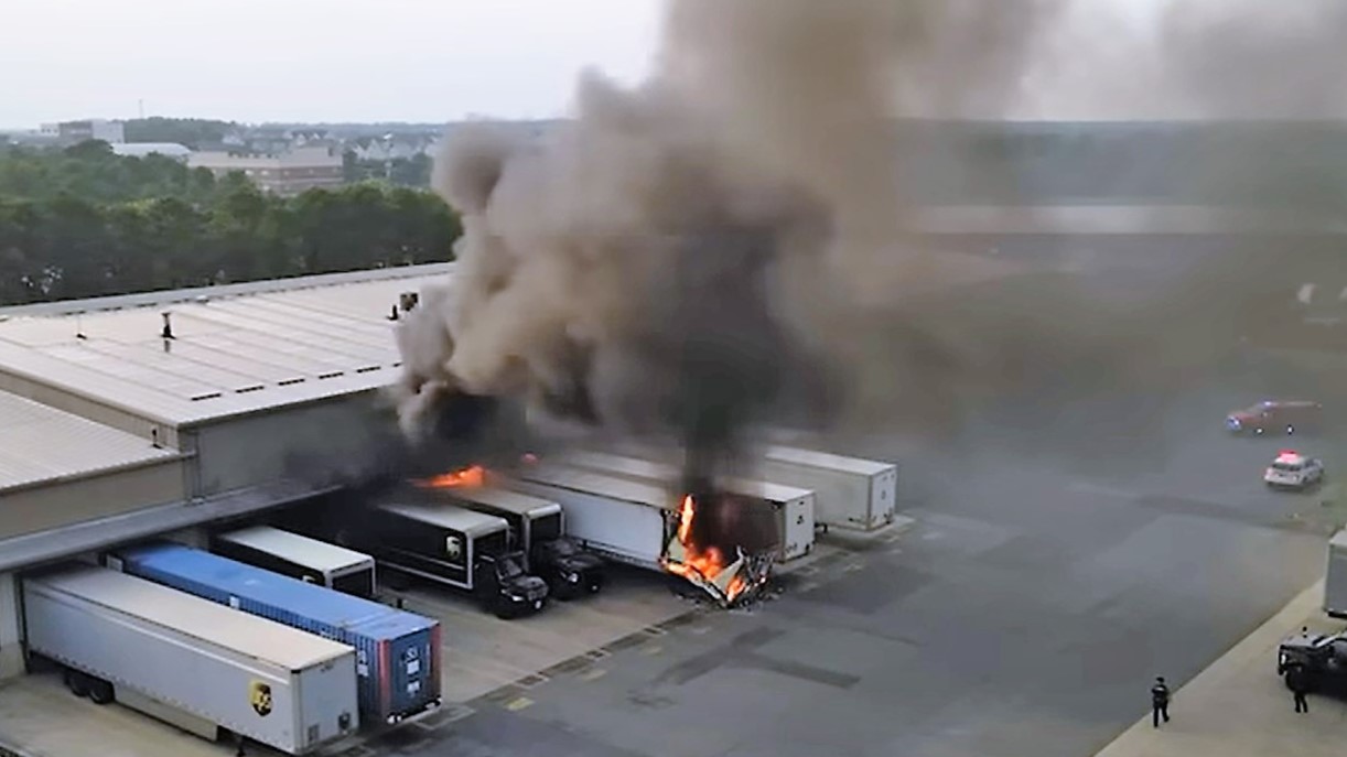 Early drone video from 2-alarm warehouse fire in New Jersey