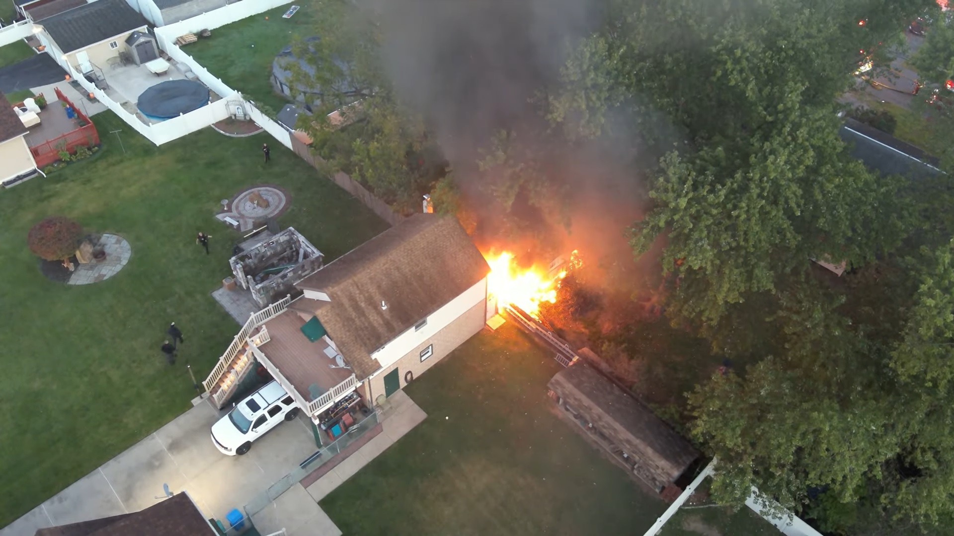 Drone video: Shed and garage fire in Pennsylvania