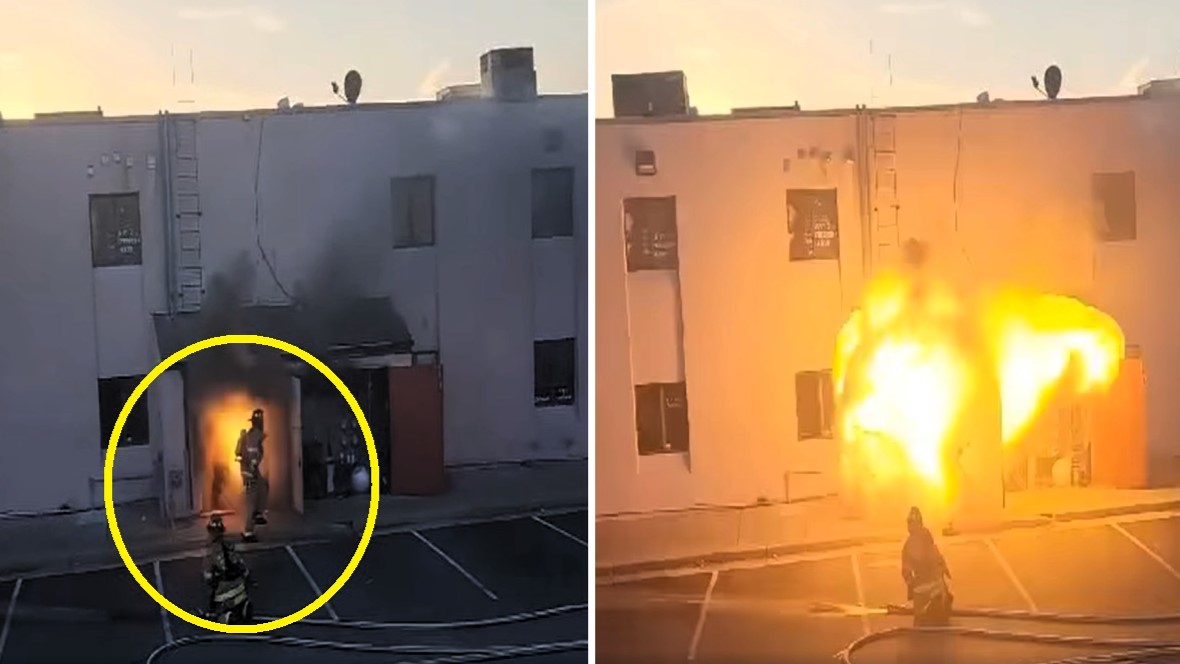 Close call caught on camera: Virginia firefighter experiences
electrical explosion up close